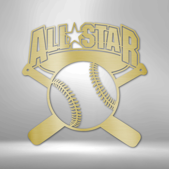 All Star Baseball Fan Steel Sign Laser Cut Powder Coated Home & Office Metal Wal